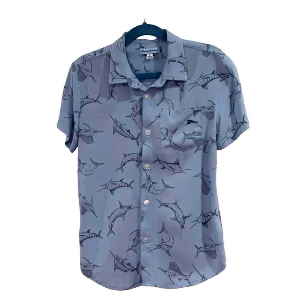 Tommy Bahama Boys Marlin Fish Print Shirt and Shorts. Light Blue